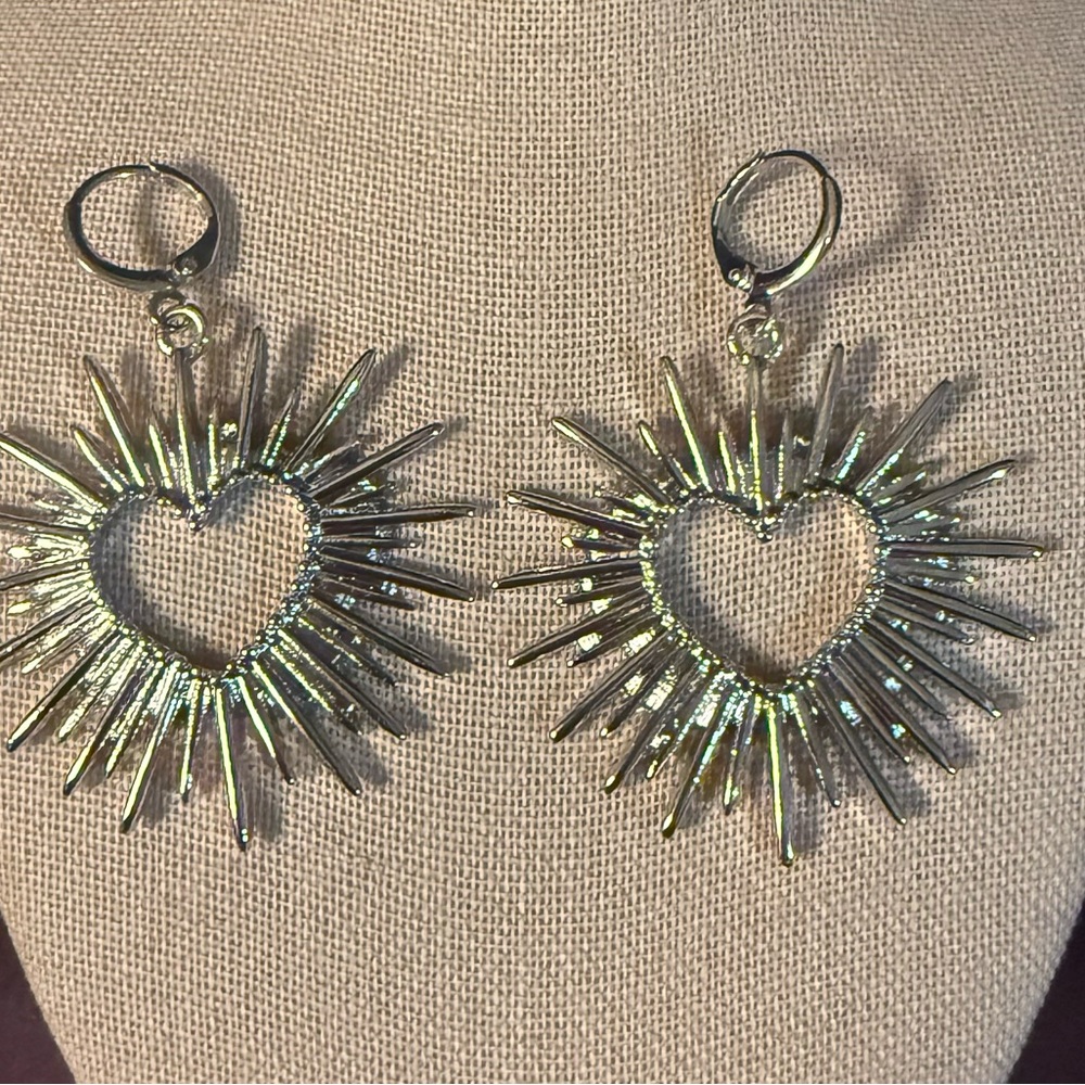 Silver Starburst Heart Earrings